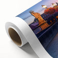 Art deco poster of Bavarian landscape in muted tones on rolled canvas, ideal for nursery wall art.