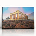 Large abstract wall art depicting the Athens skyline in muted gray and blue tones, framed in black acrylic.