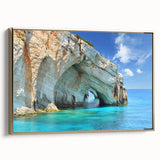 Framed canvas depicting a vintage-style Greek landscape in gold and black tones, suitable for bedroom decor.