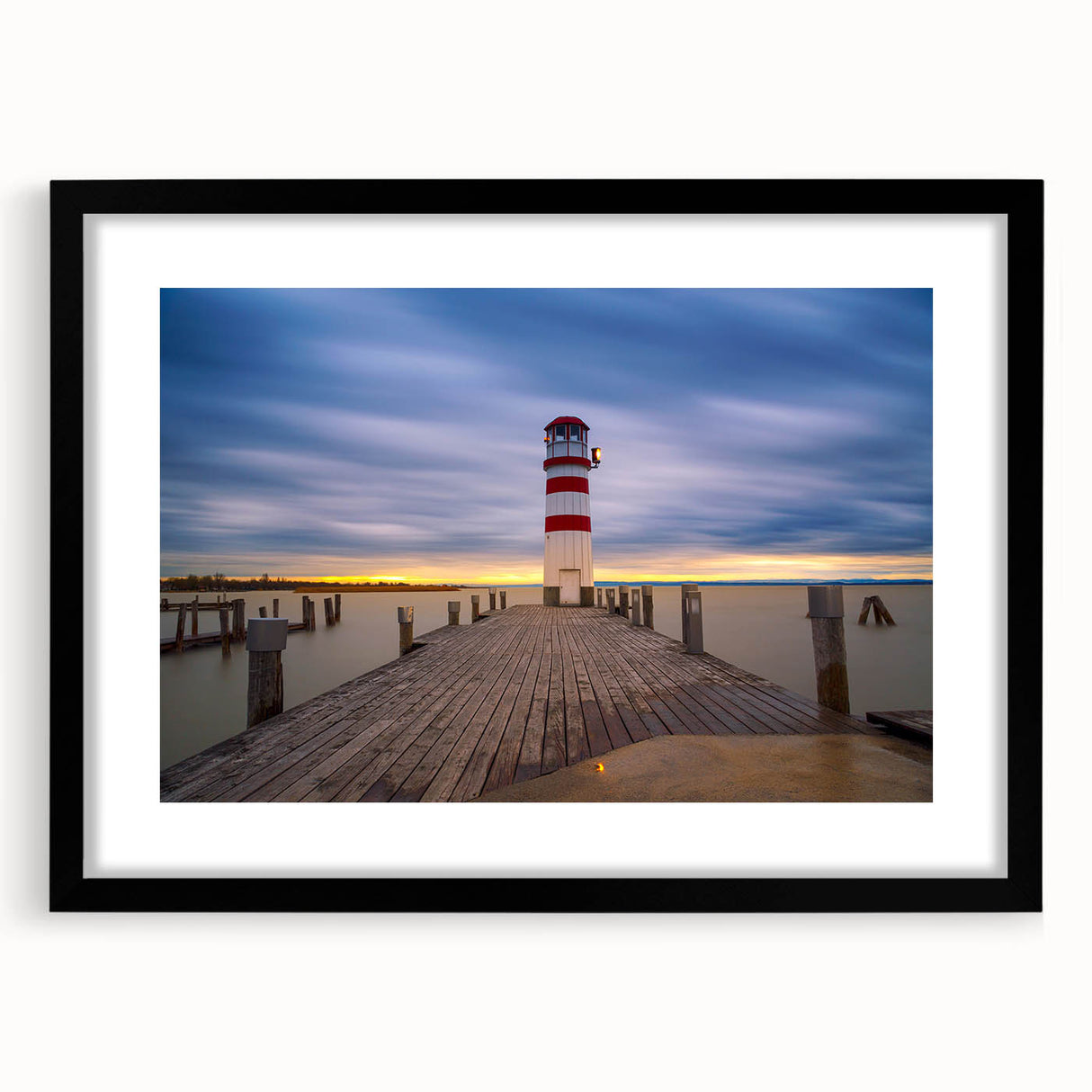 Extra large colorful abstract art print of a European scenery in Hungary, framed in black, ideal for living room decor.