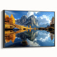 Black and white framed canvas of the Dolomites in Italy, ideal for bedroom wall art with a vintage poster style.