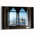 Framed canvas of a black and white vintage poster featuring the Florence landscape, ideal for bedroom decor.
