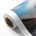 Art Deco style poster of Milan scenery on rolled canvas, featuring muted earth tones.