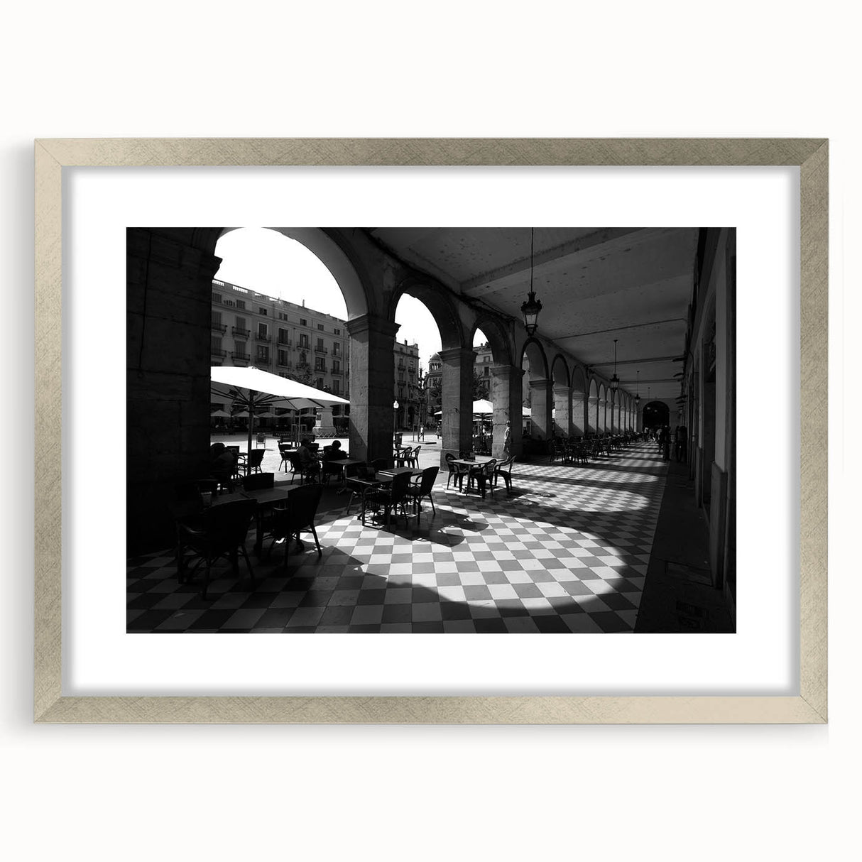 Extra large framed wall art depicting an abstract Rome scenery in textured silver, ideal for living room decor.
