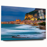 Large abstract acrylic print of a Sicilian landscape in soft earth tones, ideal for bedroom or dining room art.
