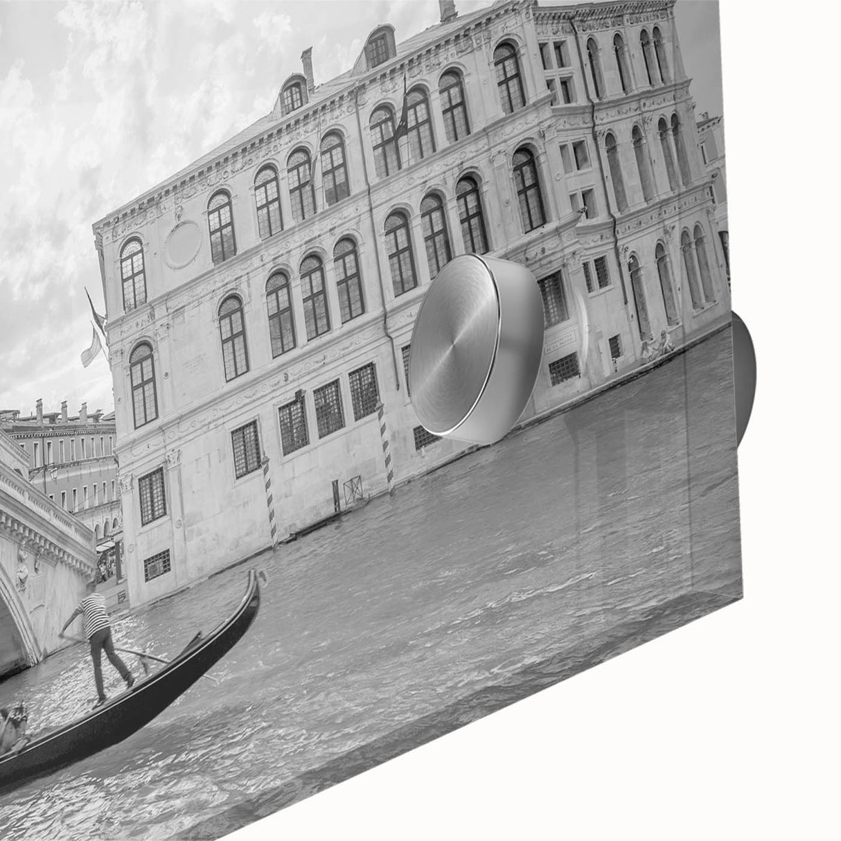 Acrylic glass print of a large abstract Venice scenery in muted earth tones, suitable for dining room art.