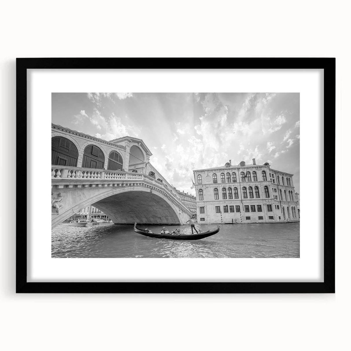 Extra large, textured abstract art print of Venice in vibrant colors on a framed canvas, ideal for living room decor.