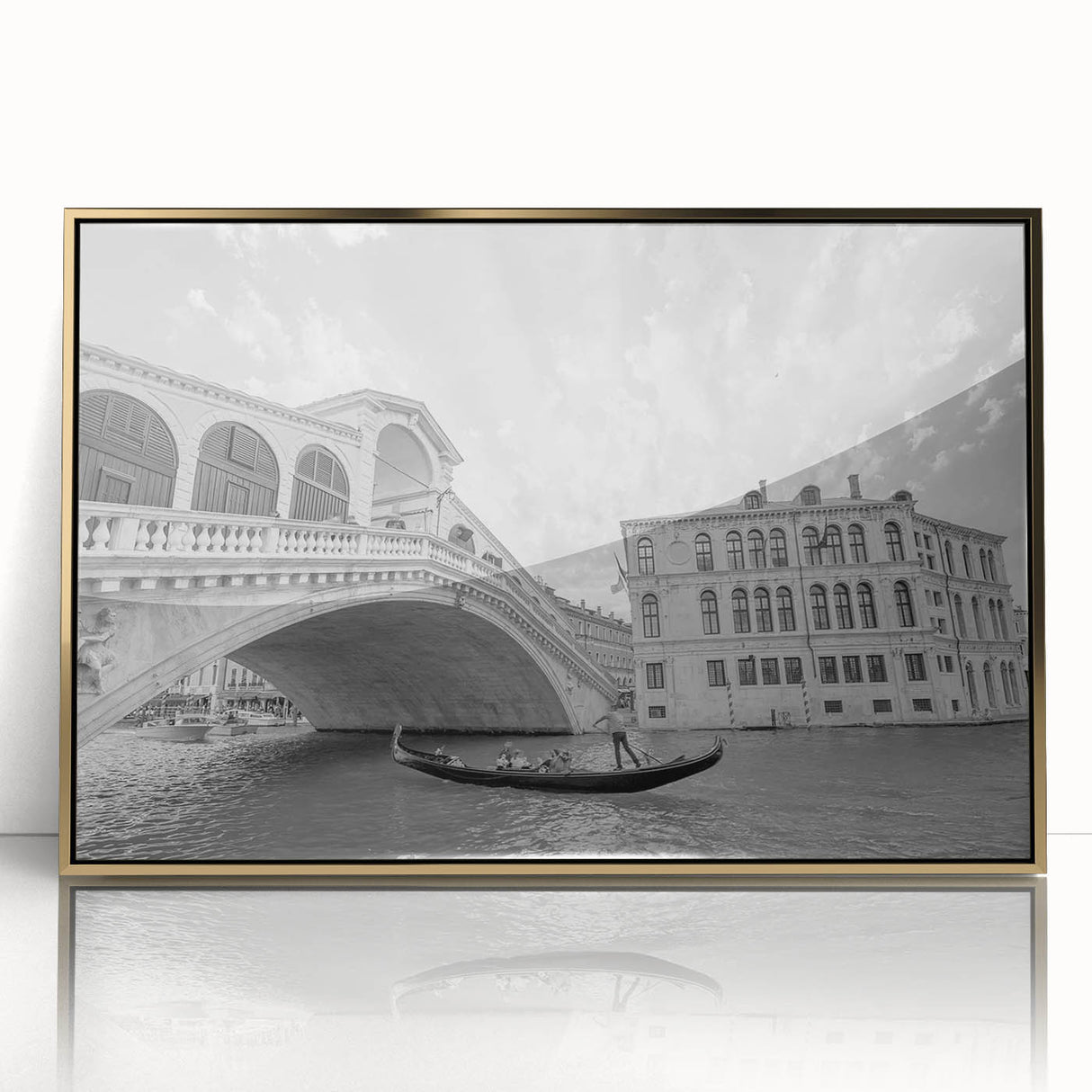 Art deco poster of Venice scenery in gold frame on acrylic, featuring muted earth tones, ideal for modern art wall decor.