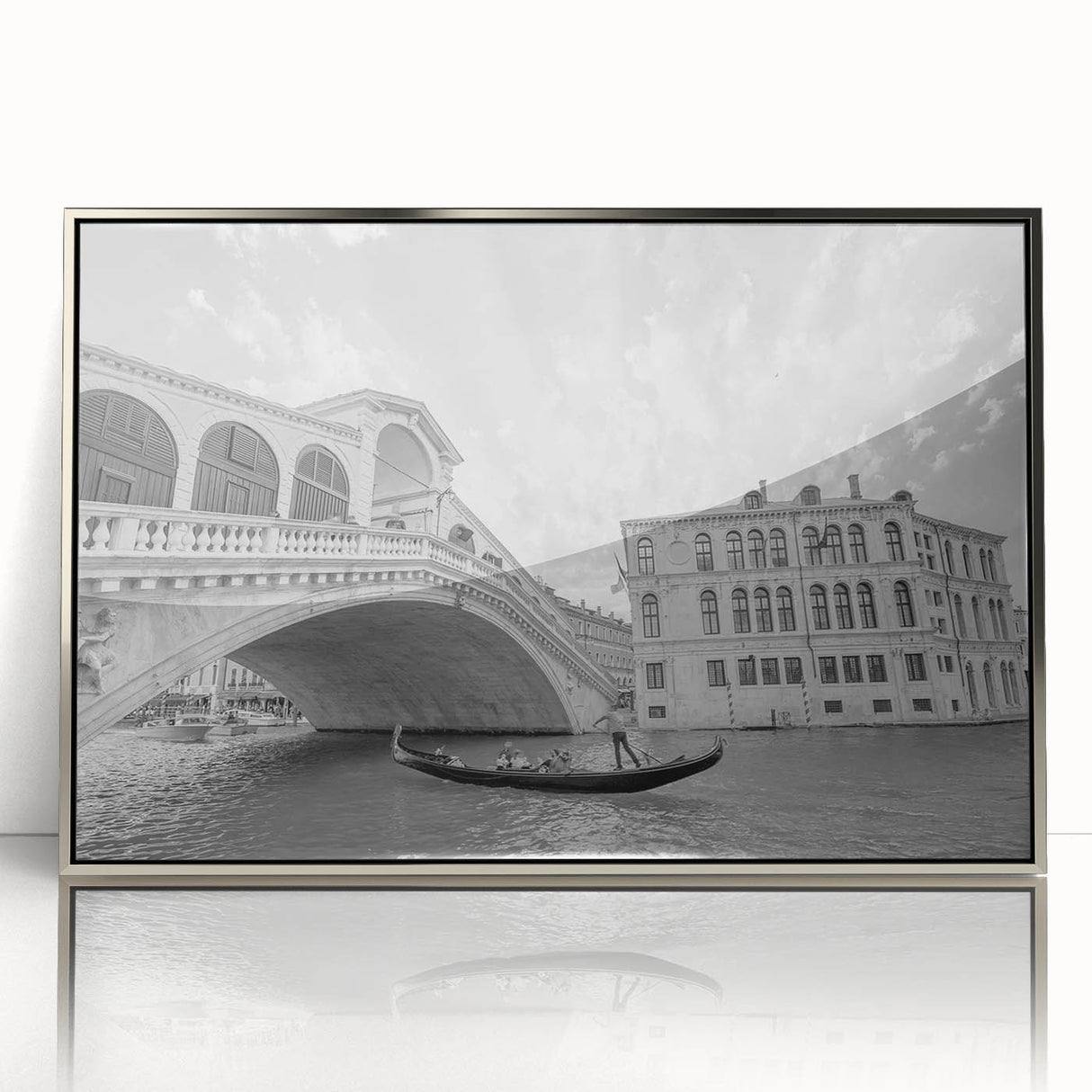Acrylic print of Venice scenery in muted earth tones, framed in silver, ideal for modern art wall decor.