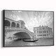 Black and white framed canvas featuring a vintage-style landscape painting of Venice, ideal for bedroom wall decor.