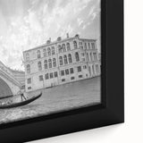 Extra large framed canvas of a textured black wall art featuring a colorful Venice scenery, ideal for living room decor.
