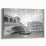 Framed canvas landscape art painting of Venice with muted silver and colorful highlights, ideal for living room decor.