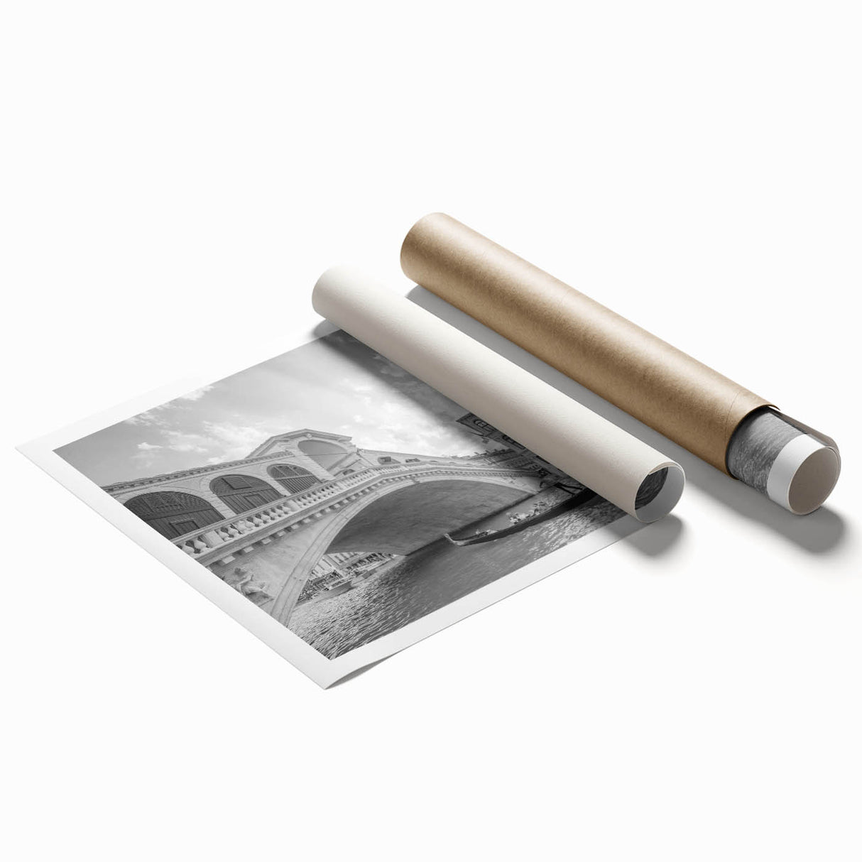 Extra large rolled print of Venice scenery with subtle floral elements in soft earth tones.