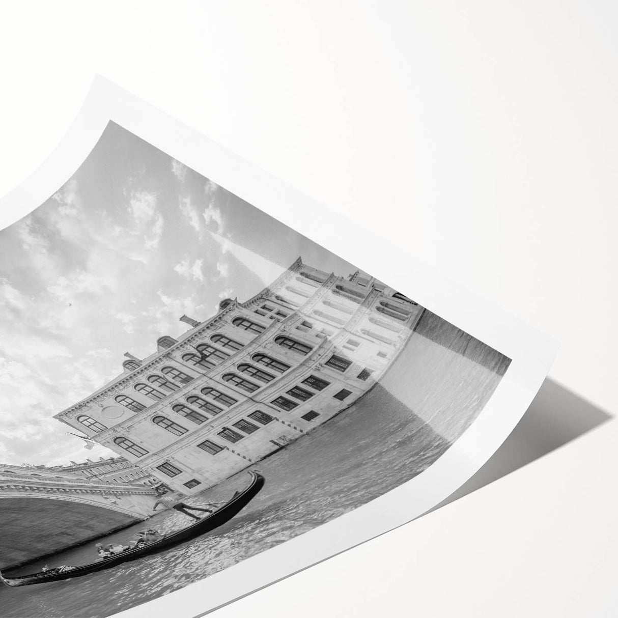 Extra large rolled print of Venice scenery with line art flowers in muted earth tones, ideal for large living room wall art.