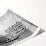 Extra large rolled print of Venice scenery with line art flowers in muted earth tones, ideal for large living room wall art.