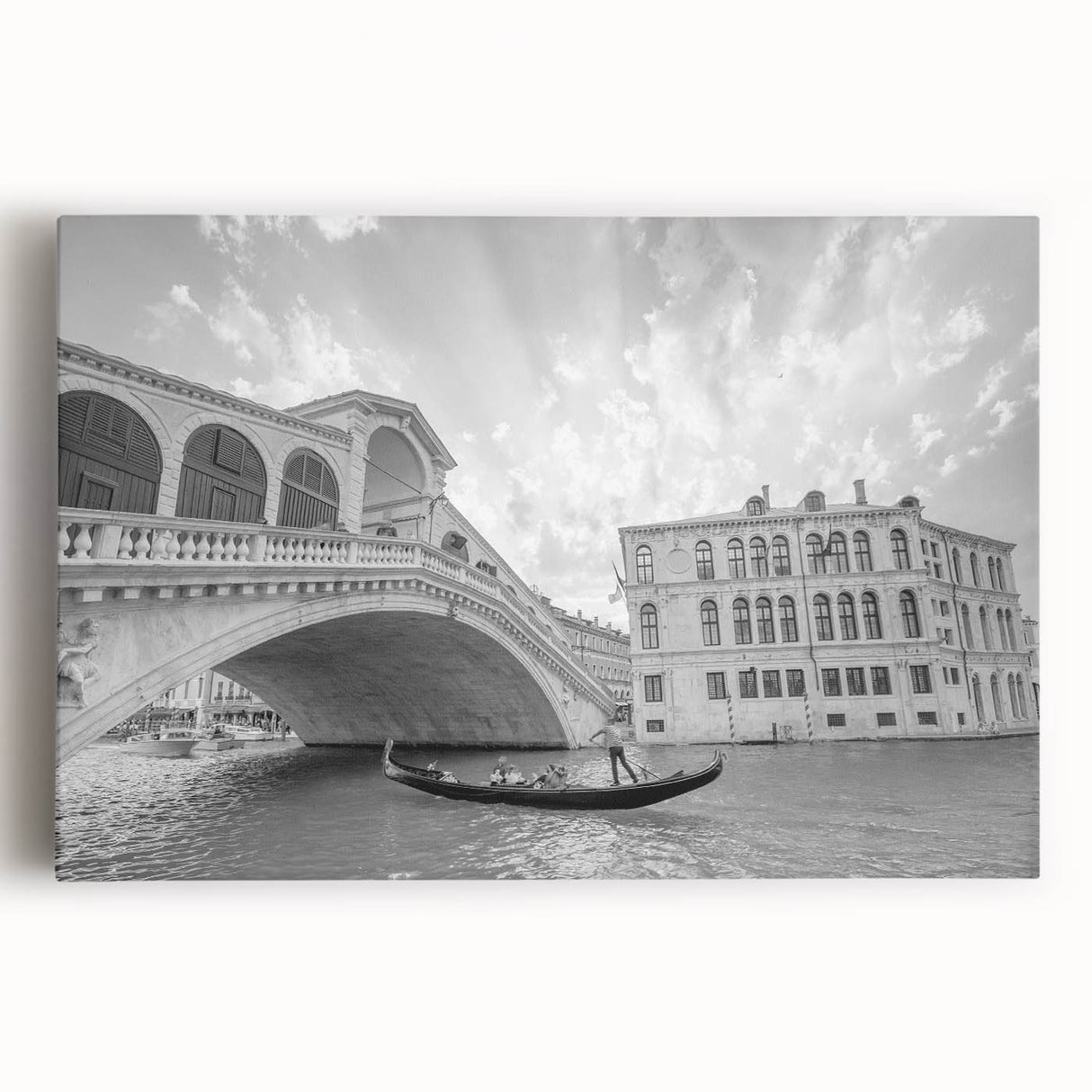 Black and white photograph of Venice scenery on stretched canvas, suitable as large kitchen wall art.