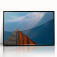 Large abstract wall art depicting a European Lithuanian landscape in muted earth tones, framed in black acrylic.