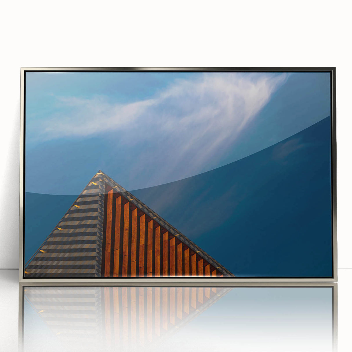 Mid-century modernist art of a Lithuanian landscape in muted earth tones on a framed acrylic print.