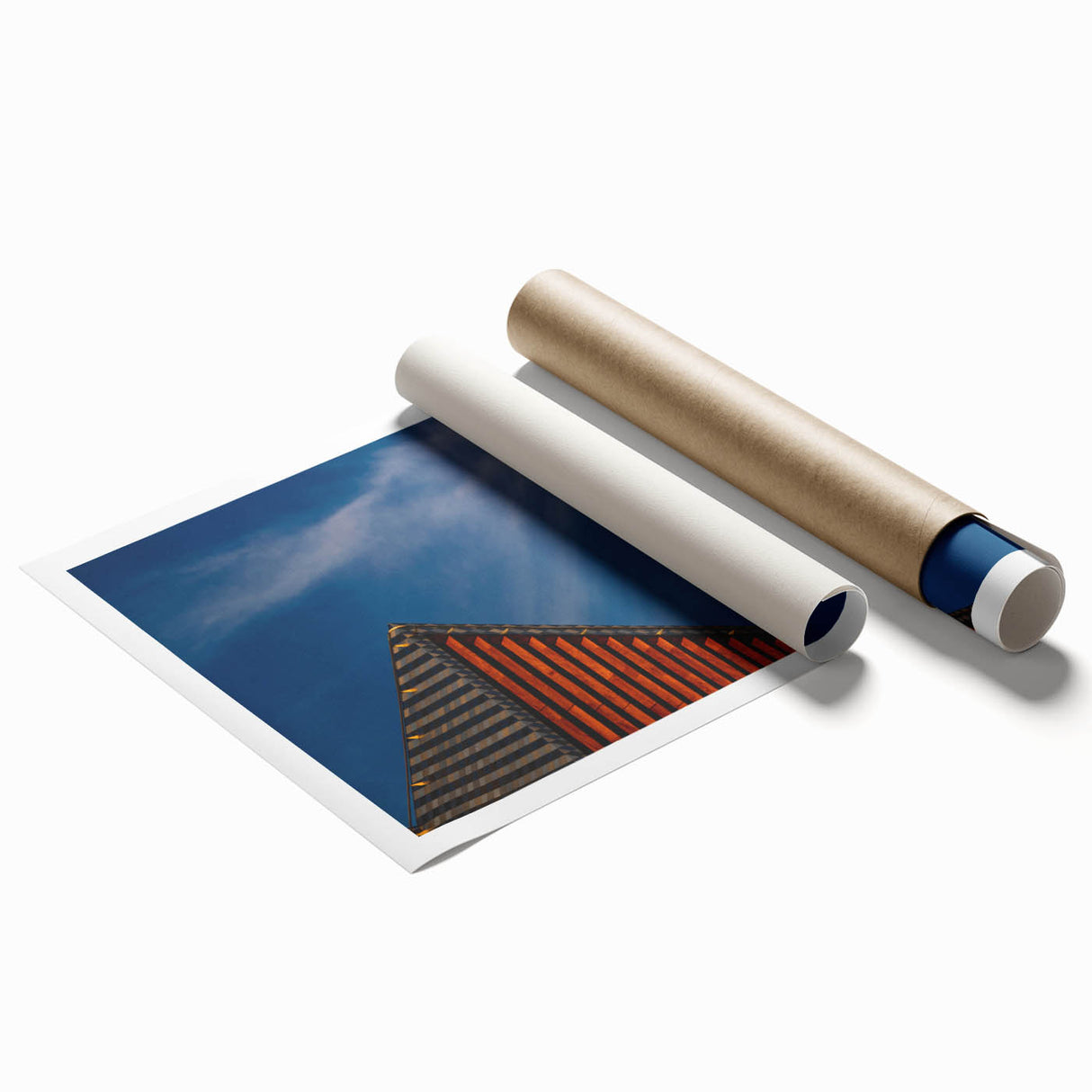 Extra large rolled print of a Lithuanian landscape with vibrant green fields and a serene blue sky.