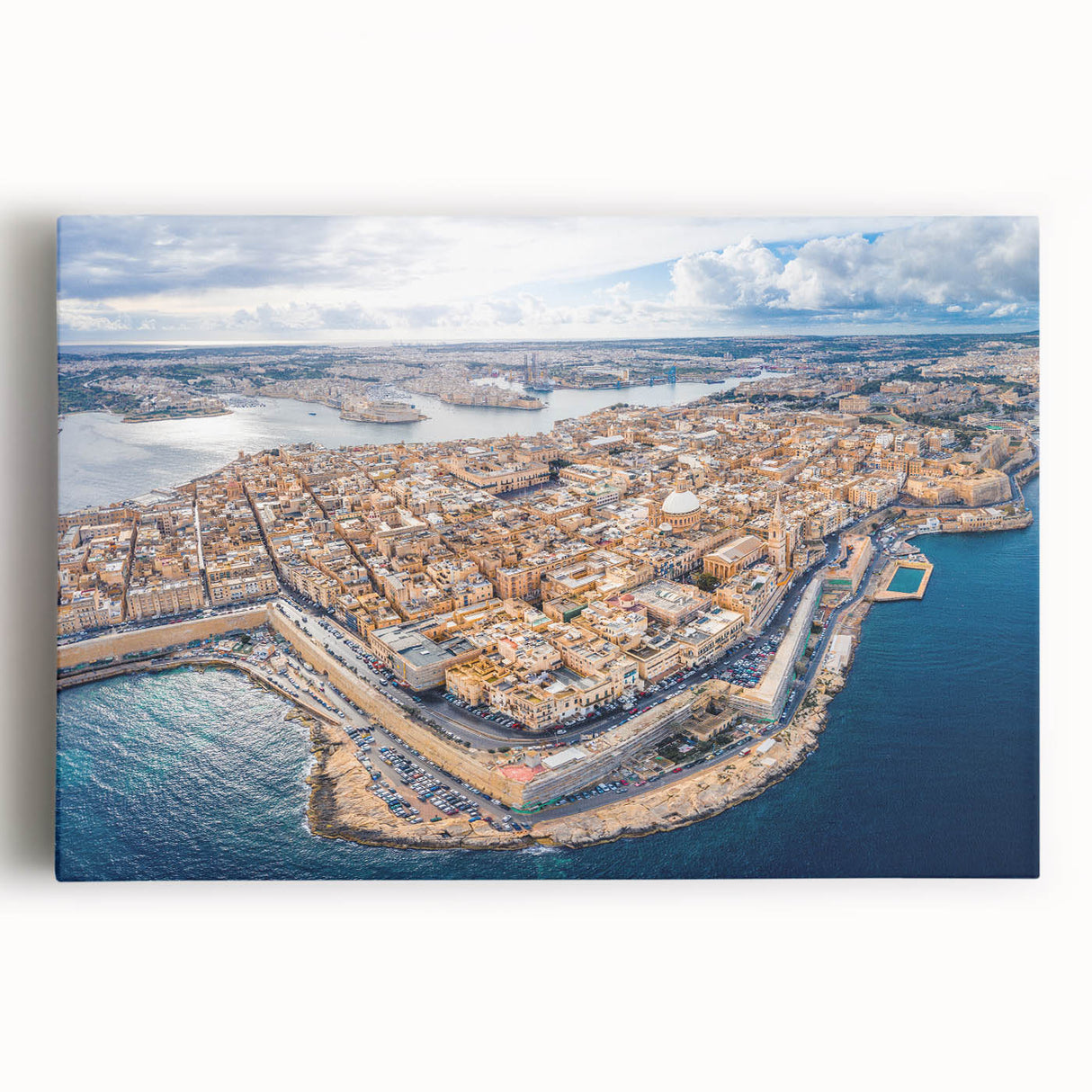 Black and white stretched canvas of a European Malta scenery, ideal for kitchen wall art or bedroom ambiance.