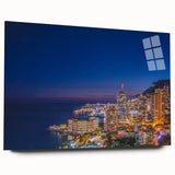 Large abstract acrylic print of a European Monaco scenery in muted blue and gray tones, ideal for bedroom or dining room art.