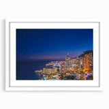 Textured abstract art print of Monaco scenery in muted earth tones, framed with a white mat, ideal for bedroom art.