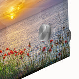 Large abstract wall art featuring Montenegro scenery in acrylic glass, with mid-century modernist style.