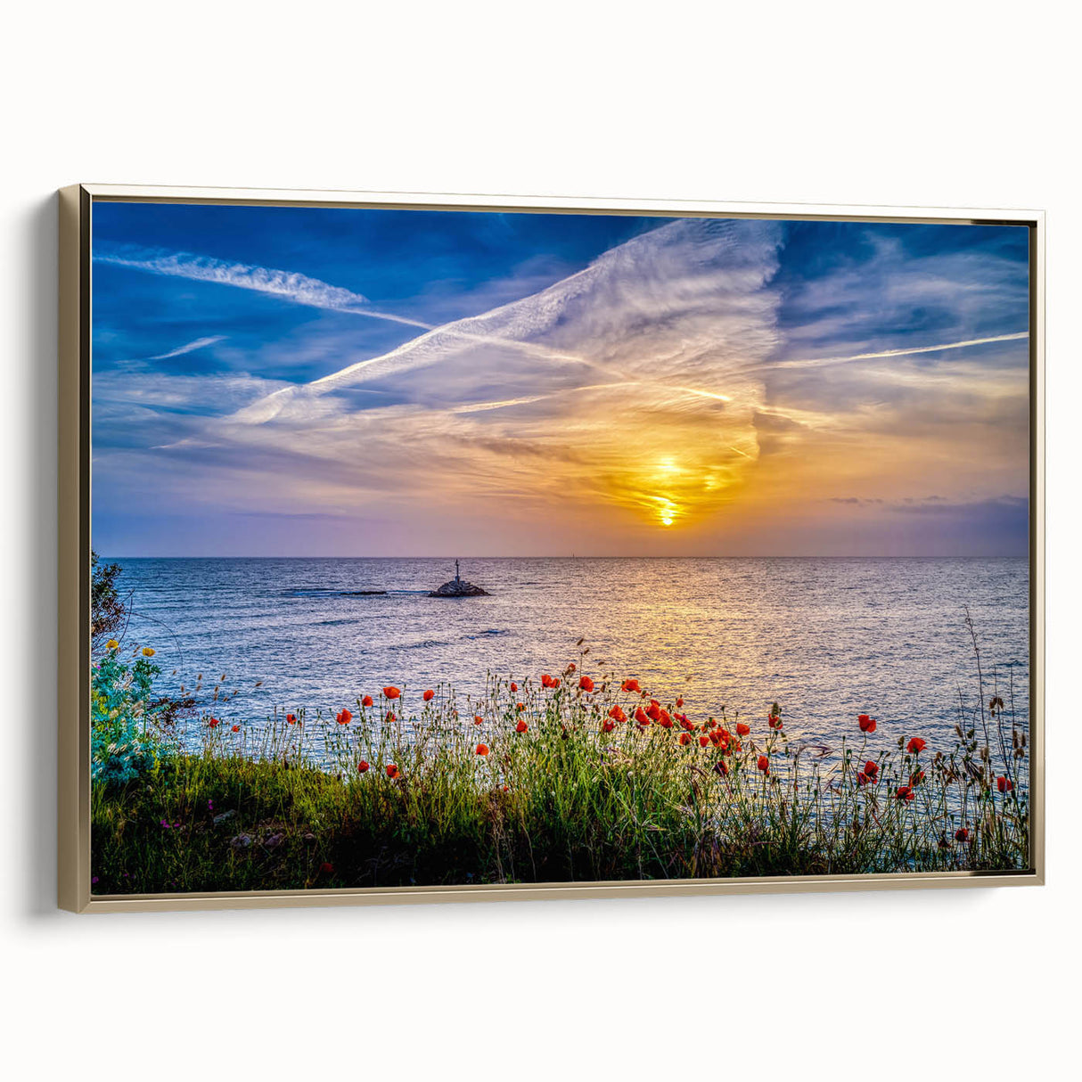 Framed canvas depicting a vintage-style landscape painting of Montenegro with muted earth tones, ideal for bedroom wall art.