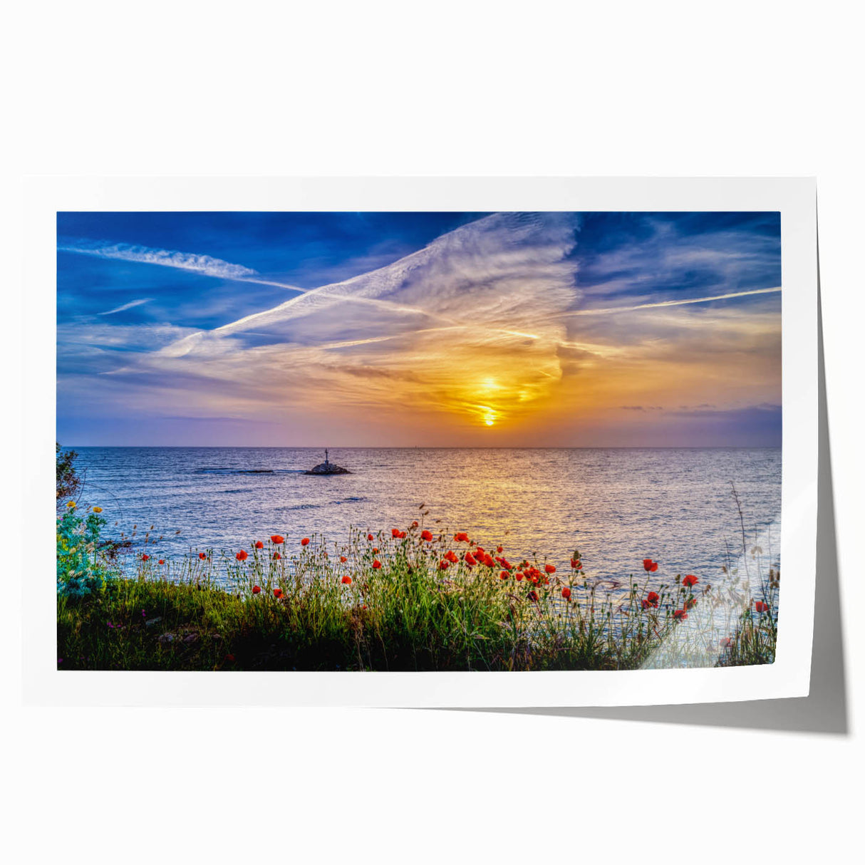 Extra large rolled print of Montenegro scenery with vibrant floral elements, ideal for art wall dining room.