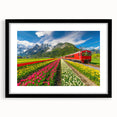 Extra large abstract art print depicting vibrant, colorful European scenery on a textured canvas, framed in black.
