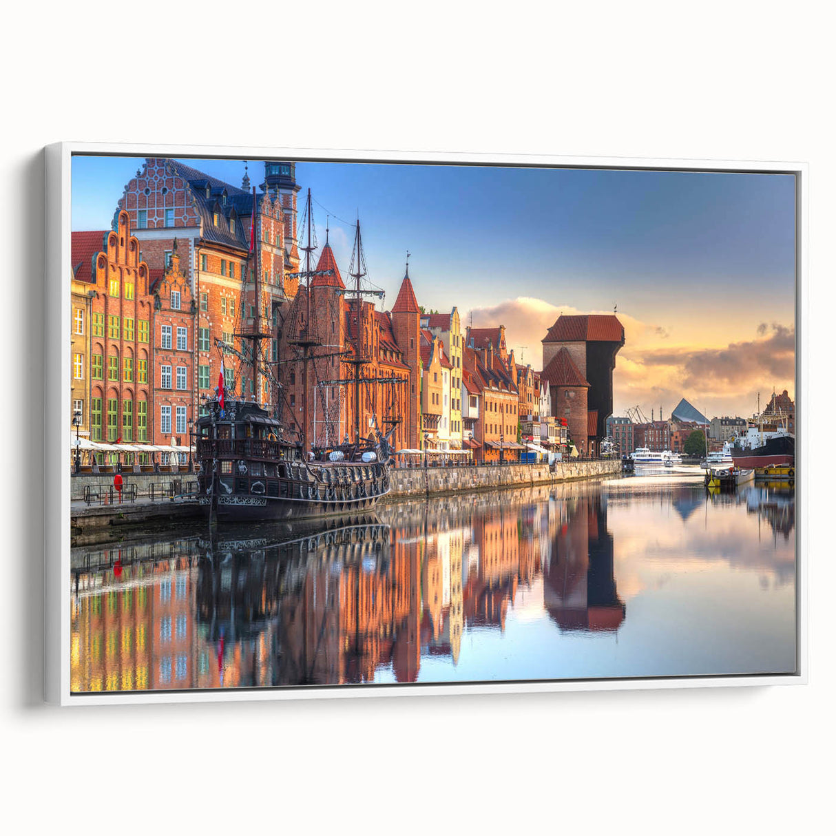 Vintage poster art of a European Polish landscape in colorful hues on a large framed canvas, ideal for living room decor.