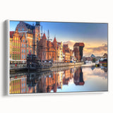 Vintage poster art of a European Polish landscape in colorful hues on a large framed canvas, ideal for living room decor.