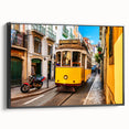 Black and white framed canvas featuring a vintage Lisbon landscape, perfect for bedroom wall decor.