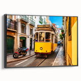 Black and white framed canvas featuring a vintage Lisbon landscape, perfect for bedroom wall decor.