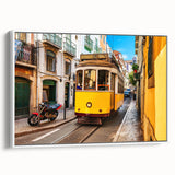 Vintage poster art of Lisbon with colorful, detailed imagery on extra large framed canvas, ideal for living room decor.