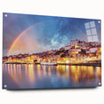 Acrylic print of Porto, Portugal scenery with vibrant blue and orange tones, ideal for dining room art.