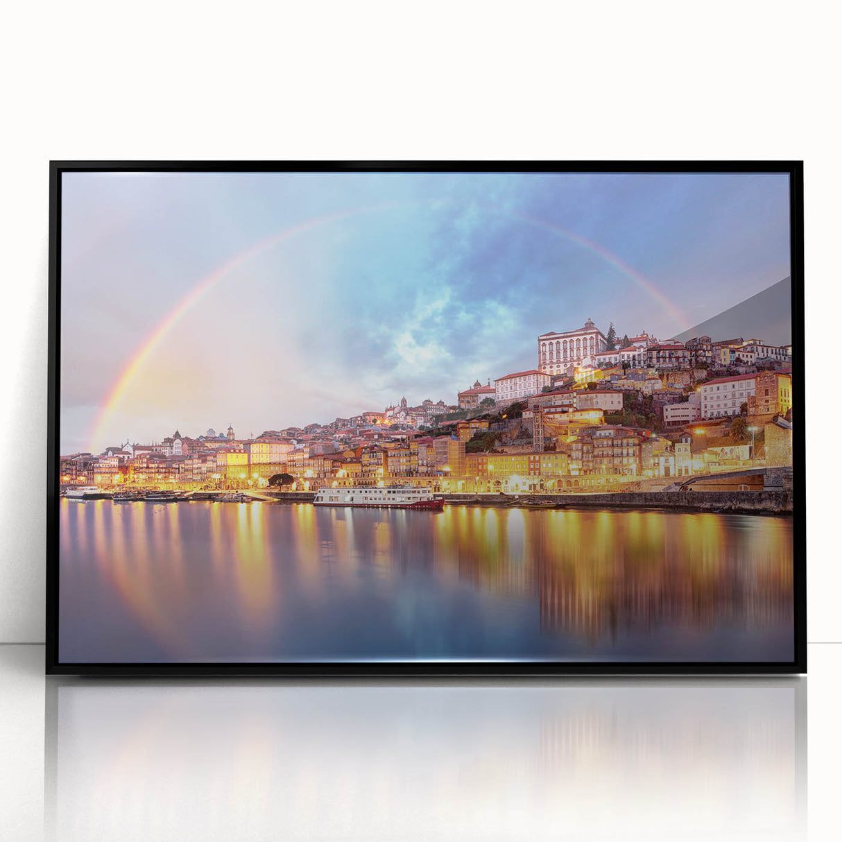 Large abstract wall art depicting the Porto cityscape in muted gray tones on a framed acrylic.