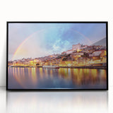 Large abstract wall art depicting the Porto cityscape in muted gray tones on a framed acrylic.