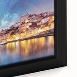 Extra large black wall art depicting Porto, Portugal with colorful, textured strokes on a framed canvas.