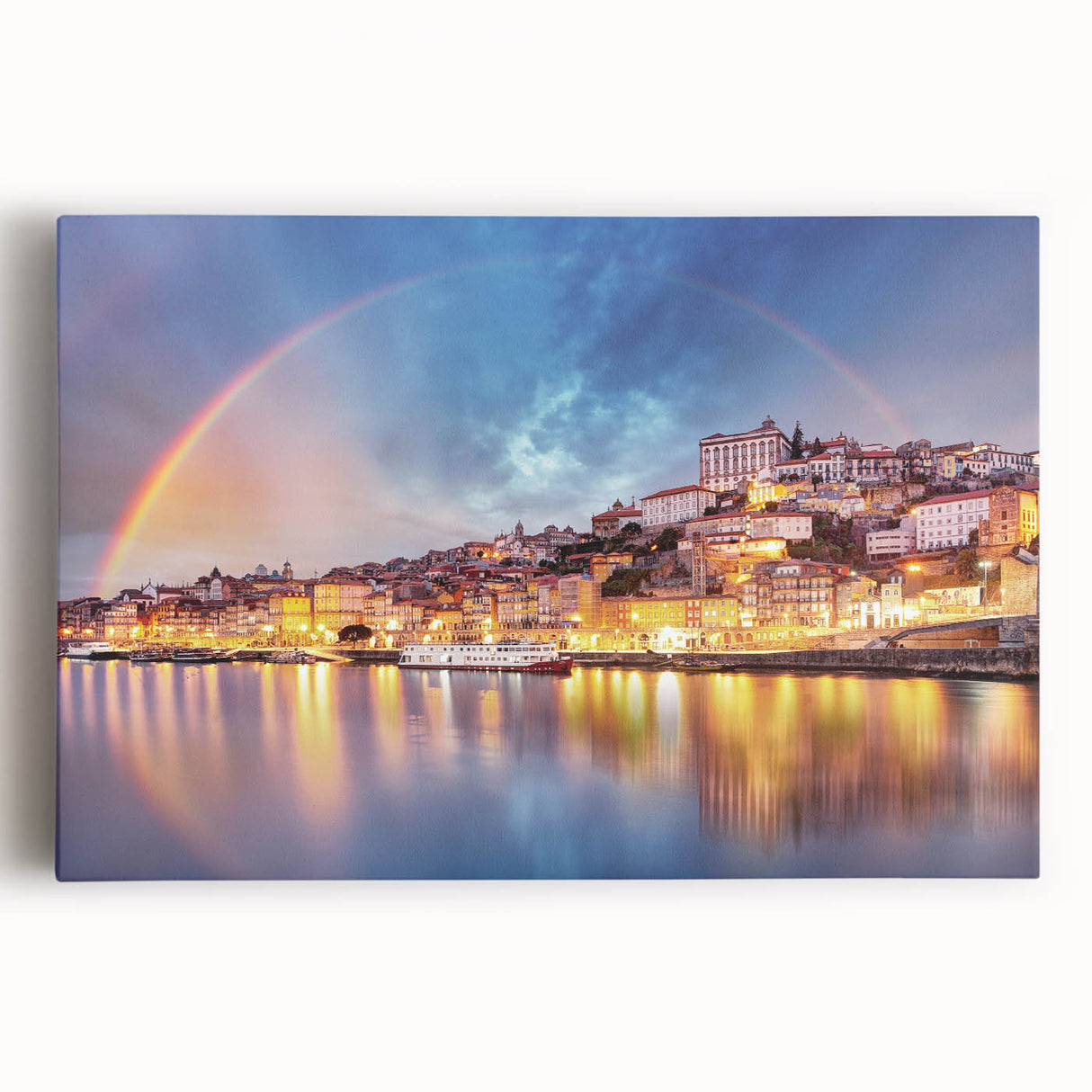 Black and white large art of Porto, Portugal on stretched canvas, suited for kitchen or bedroom wall.