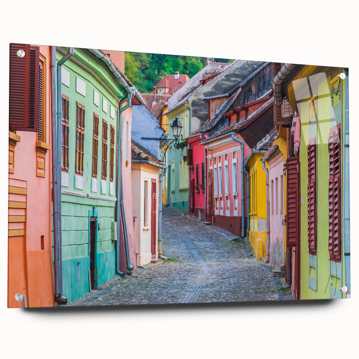 Acrylic print of a Romanian landscape in soft earth tones, ideal for bedroom or dining room decor.