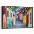 Black and white framed canvas of a Romanian landscape, ideal for bedroom wall decor.