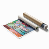 Rolled print of a Romanian landscape featuring lush greenery and floral accents, ideal for classy bathroom wall art.