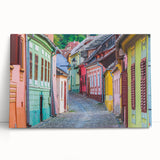 Large black and white stretched canvas of a Romanian landscape, ideal for kitchen wall art.