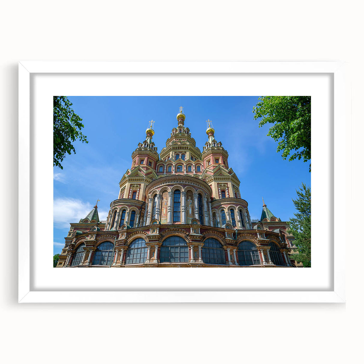 Textured abstract art print of a European cityscape in muted colors on a white framed mat, ideal for bedroom wall decor.