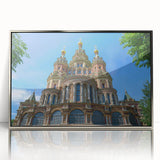 Large art print of Petersburg scenery in muted blue and silver tones on framed acrylic, suited for modern nursery decor.