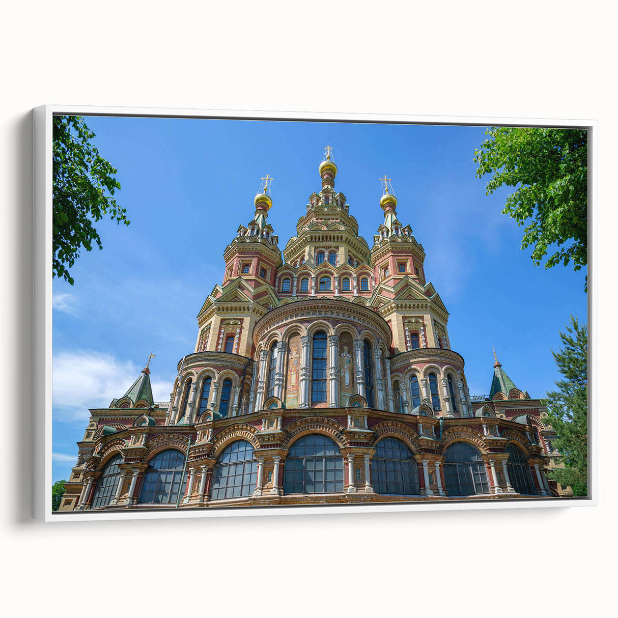 Vintage poster art of St. Petersburg with colorful detailing on extra large framed canvas, ideal for living room decor.