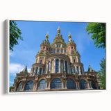 Vintage poster art of St. Petersburg with colorful detailing on extra large framed canvas, ideal for living room decor.
