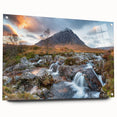 Acrylic print of a Scottish landscape in muted green and blue tones, suitable for bedroom or dining room decor.