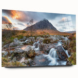 Acrylic print of a Scottish landscape in muted green and blue tones, suitable for bedroom or dining room decor.